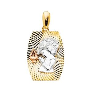 14K Tri Color CZ Religious Praying Boy Pendant